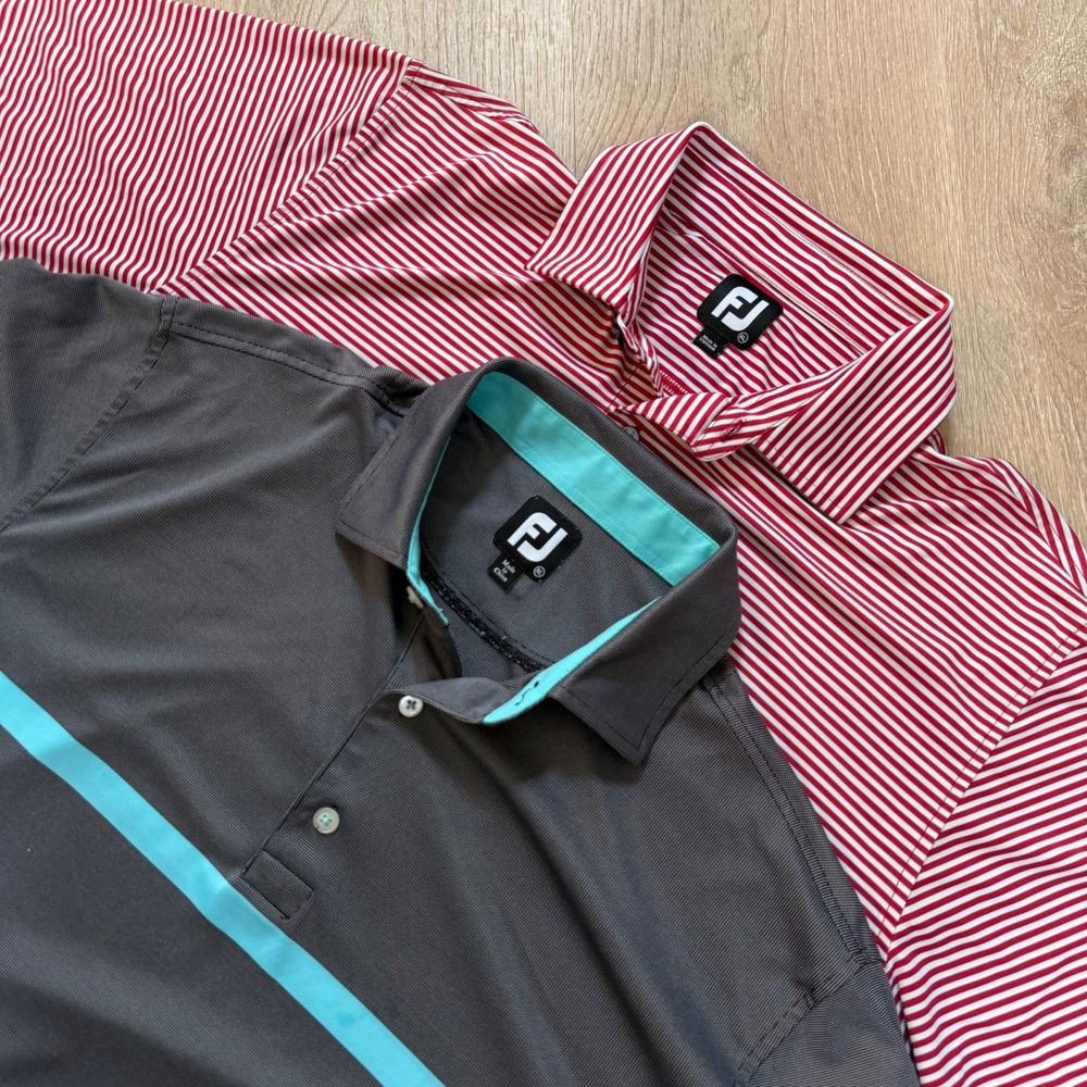 FootJoy Performance Golf Polo Bundle Mens‎ XL Red Stripe Grey Teal TPC 2 Pack